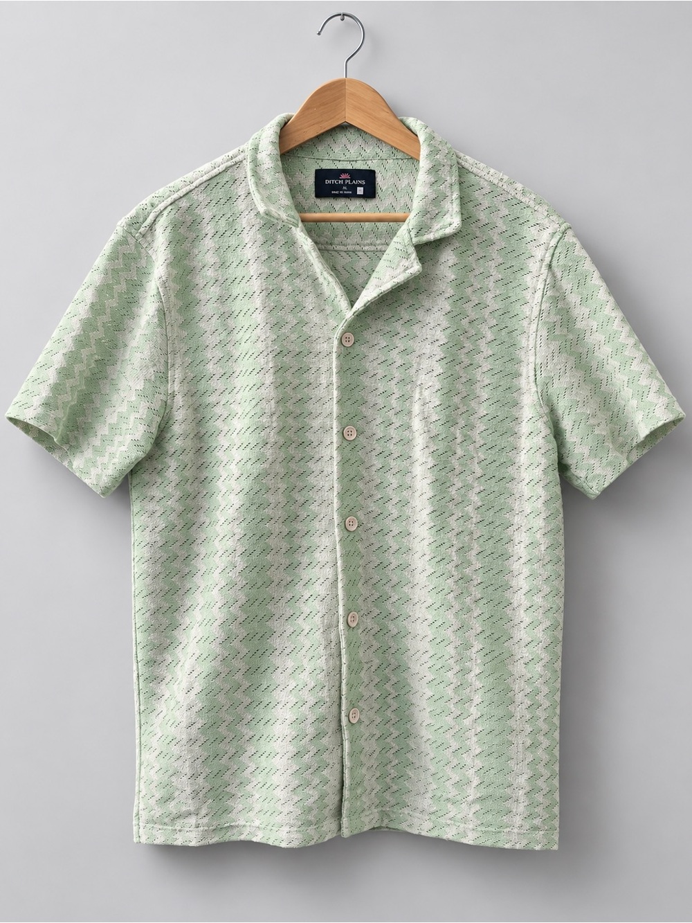 Ditch Plains XL Mint Green Textured Knit Camp Collar Shirt